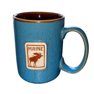 ☕️ Stoneware Pottery MAINE Moose Teal Blue Brown Collectible Coffee Mug Cup